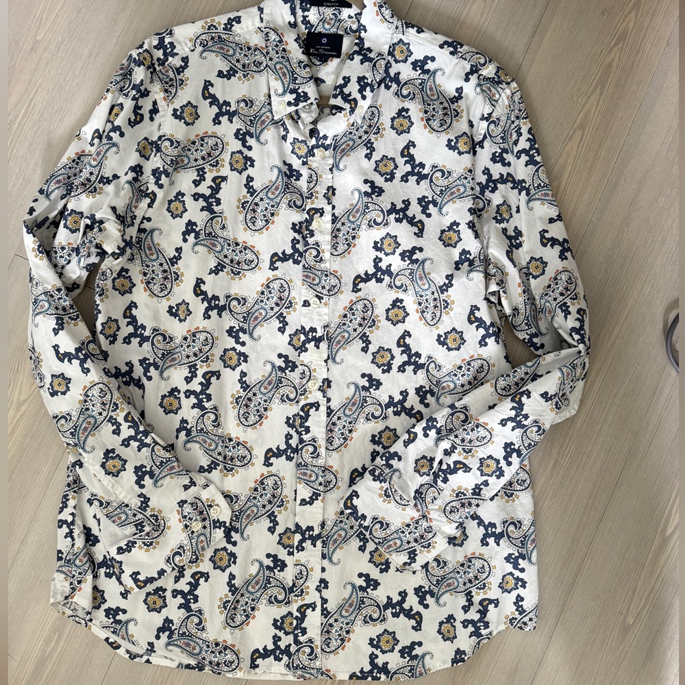 Ben Sherman Paisley Button White Long Sleeve Shirt Shirt Size Large